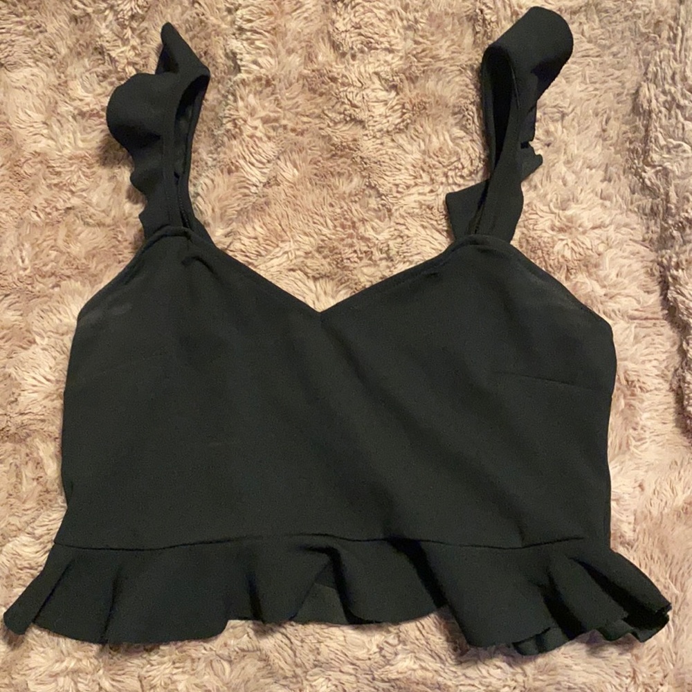 Forever 21 black crop top with flowy detailing